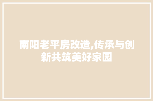 南阳老平房改造,传承与创新共筑美好家园