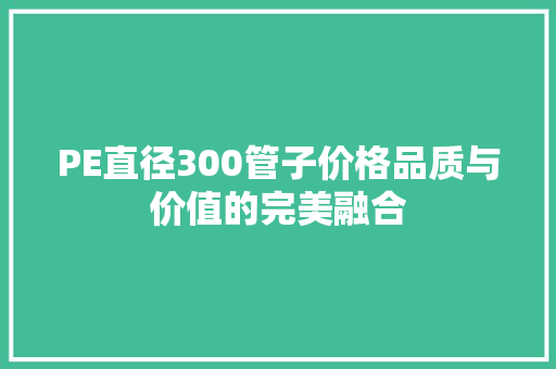 PE直径300管子价格品质与价值的完美融合