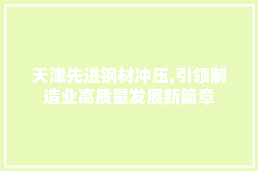 天津先进钢材冲压,引领制造业高质量发展新篇章