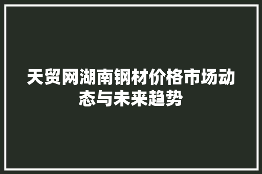天贸网湖南钢材价格市场动态与未来趋势
