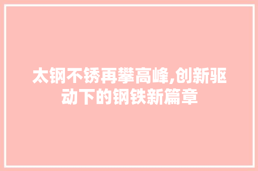 太钢不锈再攀高峰,创新驱动下的钢铁新篇章