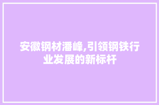 安徽钢材潘峰,引领钢铁行业发展的新标杆