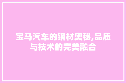 宝马汽车的钢材奥秘,品质与技术的完美融合