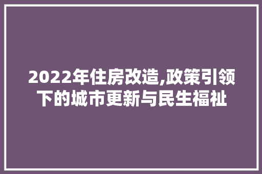 2022年住房改造,政策引领下的城市更新与民生福祉