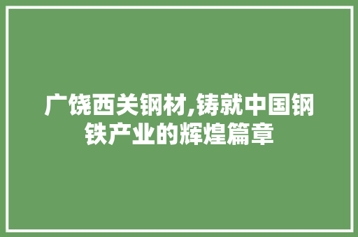 广饶西关钢材,铸就中国钢铁产业的辉煌篇章
