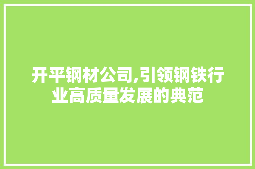 开平钢材公司,引领钢铁行业高质量发展的典范