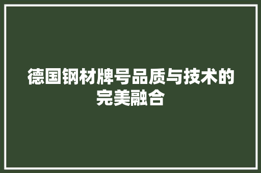 德国钢材牌号品质与技术的完美融合