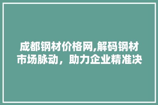 成都钢材价格网,解码钢材市场脉动，助力企业精准决策