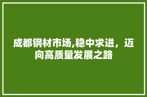 成都钢材市场,稳中求进，迈向高质量发展之路