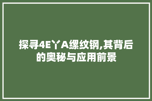 探寻4E丫A缧纹钢,其背后的奥秘与应用前景