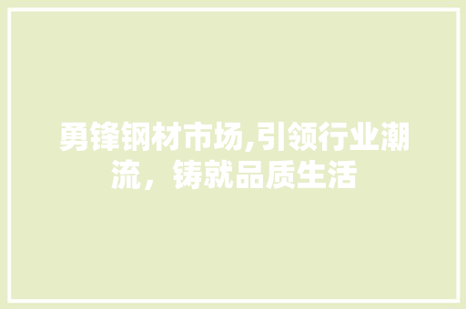 勇锋钢材市场,引领行业潮流，铸就品质生活