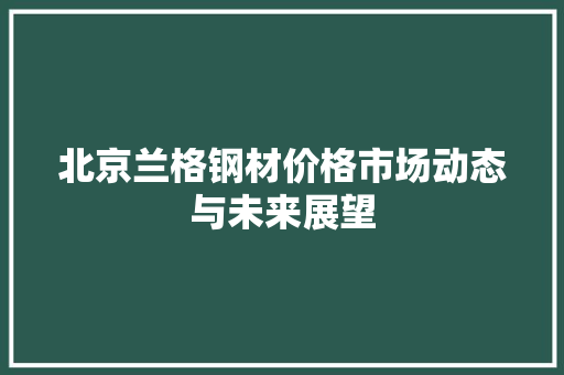 北京兰格钢材价格市场动态与未来展望