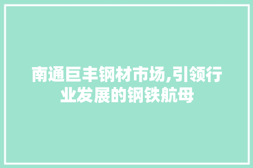 南通巨丰钢材市场,引领行业发展的钢铁航母