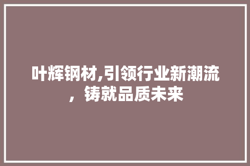 叶辉钢材,引领行业新潮流，铸就品质未来