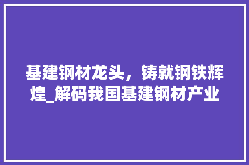 基建钢材龙头，铸就钢铁辉煌_解码我国基建钢材产业的发展之路