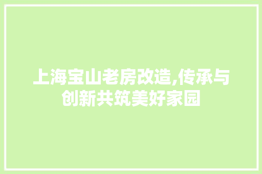 上海宝山老房改造,传承与创新共筑美好家园