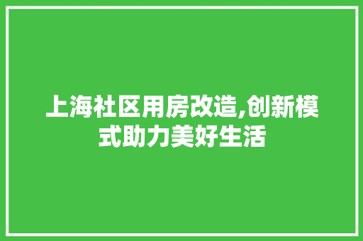 上海社区用房改造,创新模式助力美好生活