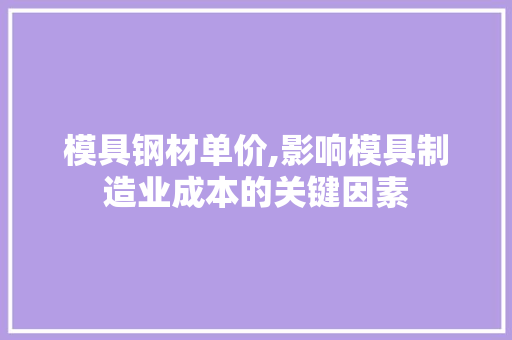 模具钢材单价,影响模具制造业成本的关键因素