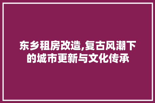 东乡租房改造,复古风潮下的城市更新与文化传承