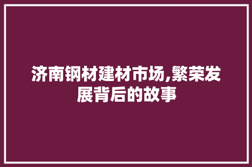 济南钢材建材市场,繁荣发展背后的故事