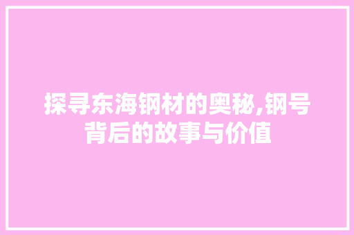 探寻东海钢材的奥秘,钢号背后的故事与价值