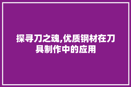 探寻刀之魂,优质钢材在刀具制作中的应用