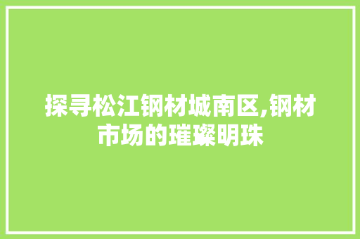 探寻松江钢材城南区,钢材市场的璀璨明珠