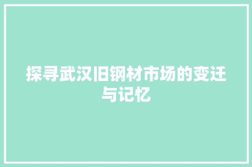 探寻武汉旧钢材市场的变迁与记忆