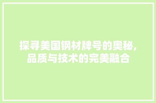 探寻美国钢材牌号的奥秘,品质与技术的完美融合