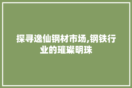 探寻逸仙钢材市场,钢铁行业的璀璨明珠