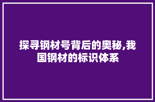 探寻钢材号背后的奥秘,我国钢材的标识体系