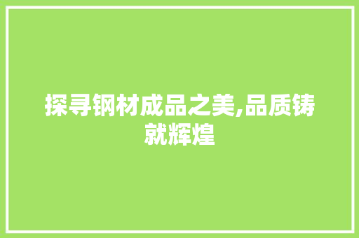探寻钢材成品之美,品质铸就辉煌