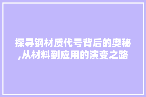 探寻钢材质代号背后的奥秘,从材料到应用的演变之路