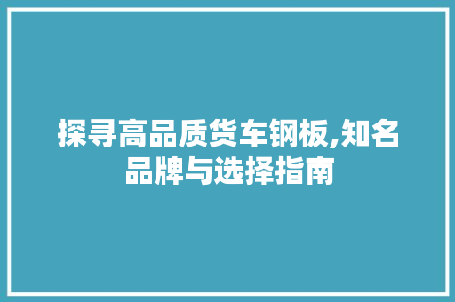 探寻高品质货车钢板,知名品牌与选择指南