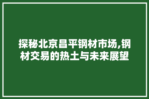 探秘北京昌平钢材市场,钢材交易的热土与未来展望