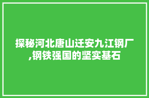探秘河北唐山迁安九江钢厂,钢铁强国的坚实基石