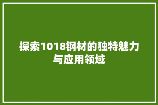 探索1018钢材的独特魅力与应用领域