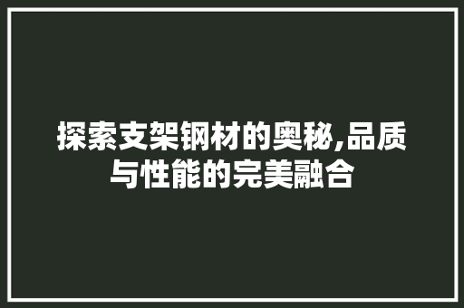 探索支架钢材的奥秘,品质与性能的完美融合