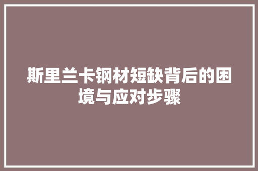斯里兰卡钢材短缺背后的困境与应对步骤