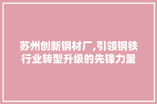 苏州创新钢材厂,引领钢铁行业转型升级的先锋力量