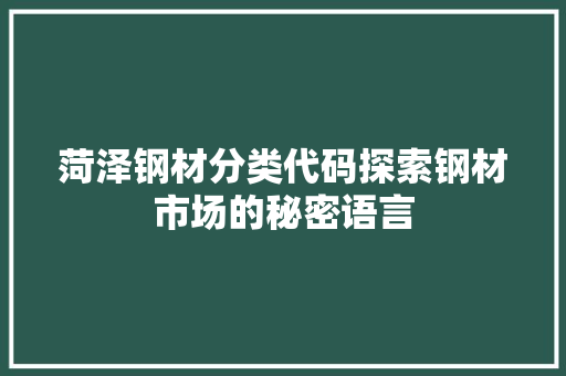 菏泽钢材分类代码探索钢材市场的秘密语言