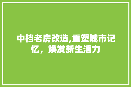 中档老房改造,重塑城市记忆，焕发新生活力