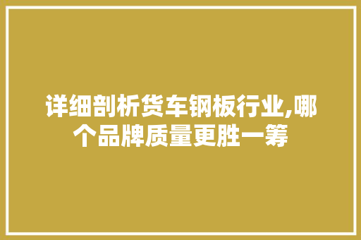 详细剖析货车钢板行业,哪个品牌质量更胜一筹