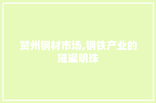 贺州钢材市场,钢铁产业的璀璨明珠