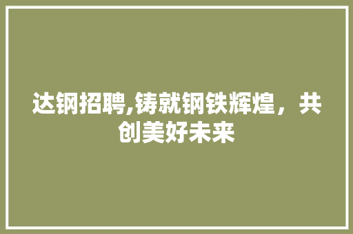 达钢招聘,铸就钢铁辉煌，共创美好未来