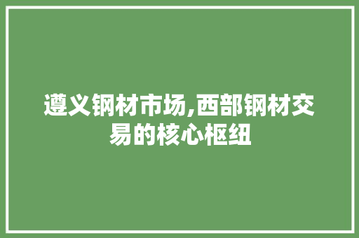 遵义钢材市场,西部钢材交易的核心枢纽