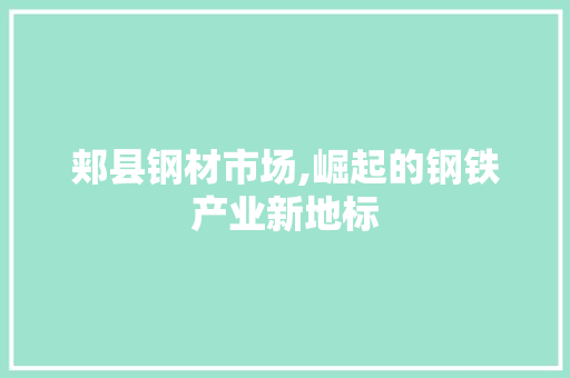 郏县钢材市场,崛起的钢铁产业新地标