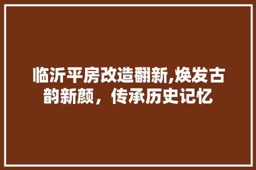 临沂平房改造翻新,焕发古韵新颜，传承历史记忆