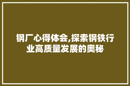 钢厂心得体会,探索钢铁行业高质量发展的奥秘