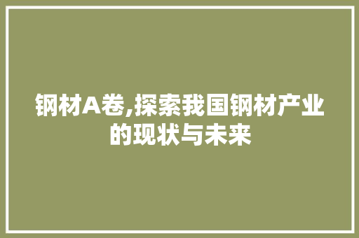 钢材A卷,探索我国钢材产业的现状与未来
